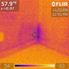 Infared Inspections 1234 Basement wall leak behind drywall